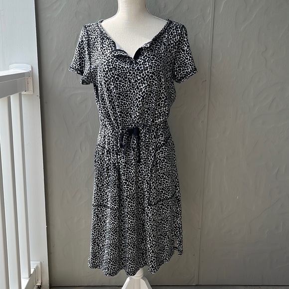 Talbots T By Talbots Cheetah Print Cap Sleeve Dress Black/Grey M - Picture 1 of 8